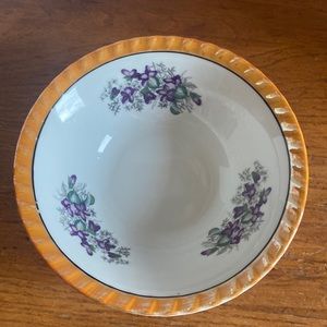 Vintage Yamatsu Japan china 7” bowl with peach luster edge and violet accents